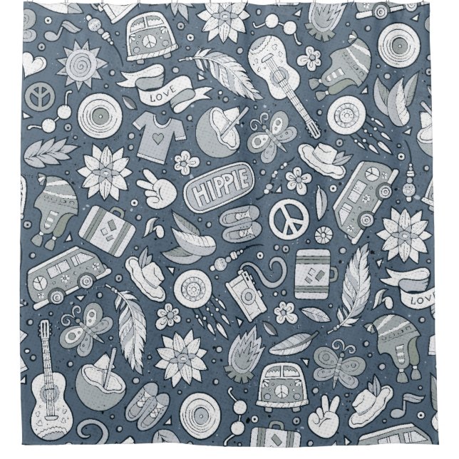 Cartoon hand drawn hippie doodles seamless pattern (Front)