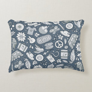 Cartoon hand drawn hippie doodles seamless pattern accent pillow