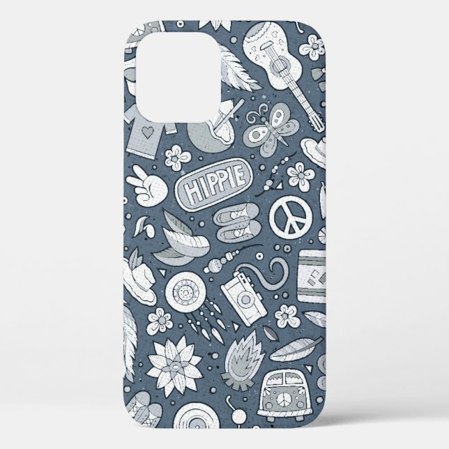 Cartoon hand drawn hippie doodles seamless pattern Case-Mate iPhone case (Back)