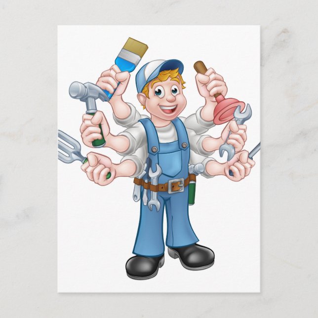 Cartoon Handyman Postcard (Front)