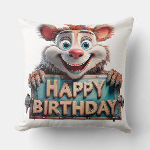Cartoon Happy Birthday Illustration Throw Pillow