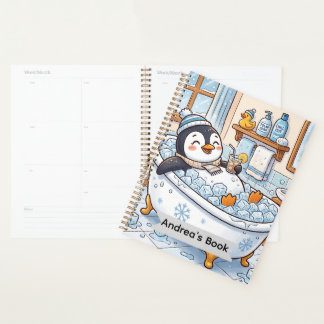 Cartoon Happy Penguin Taking a Bath | Personalize Planner