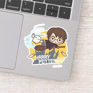 Cartoon Harry and Hedwig Flying Past Hogwarts