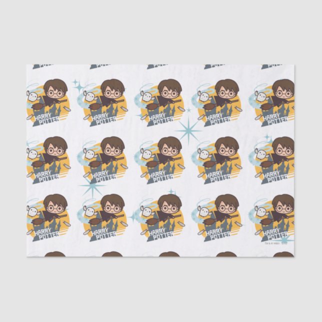 Cartoon Harry and Hedwig Flying Past Hogwarts Tissue Paper (Front)