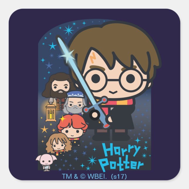 Cartoon Harry Potter Chamber of Secrets Graphic Square Sticker (Front)
