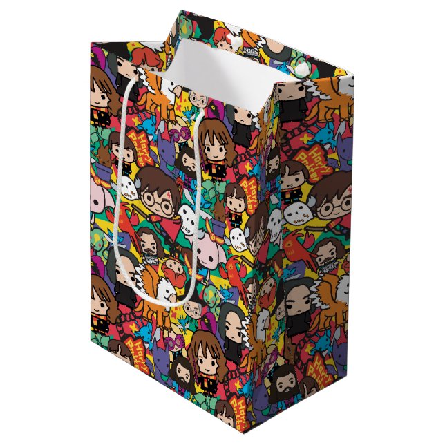 Cartoon Harry Potter Character Toss Pattern Medium Gift Bag (Front Angled)