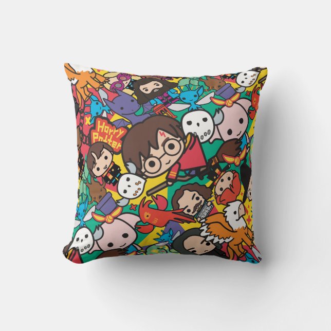 Cartoon Harry Potter Character Toss Pattern Throw Pillow (Front)