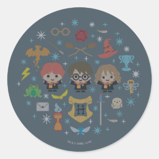 Cartoon Harry Potter Cross-Stitch Collage Classic Round Sticker