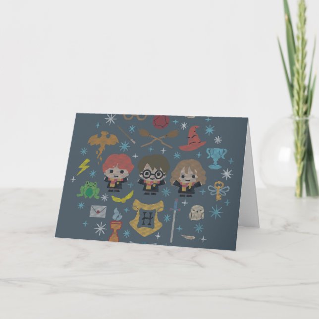 Cartoon Harry Potter Cross-Stitch Collage Holiday Card (Front)