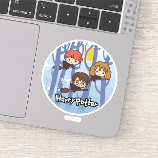 Cartoon Harry, Ron, & Hermione Flying In Woods