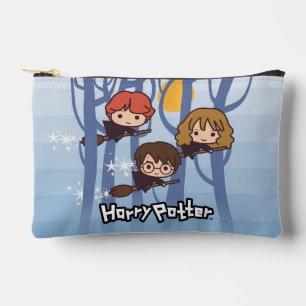 Cartoon Harry, Ron, & Hermione Flying In Woods Accessory Pouch