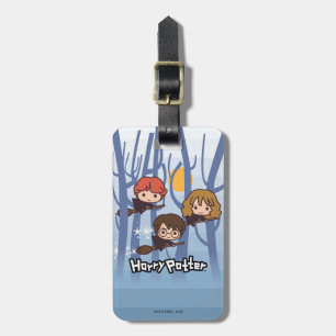 Cartoon Harry, Ron, & Hermione Flying In Woods Luggage Tag