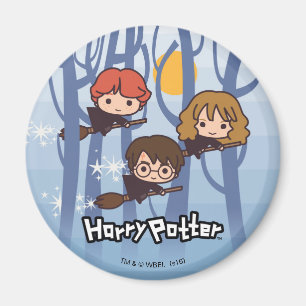 Cartoon Harry, Ron, & Hermione Flying In Woods Magnet