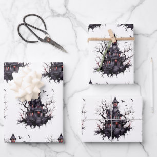 Cartoon Haunted House Wrapping Paper 