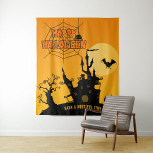 Cartoon Haunted Mansion Halloween Party Backdrop Tapestry