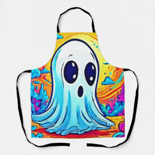 Cartoon Haunts: Vibrant Ghost Art Apron