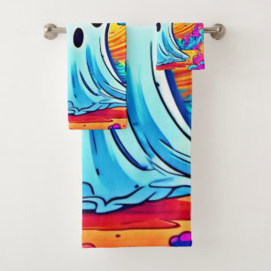 Cartoon Haunts: Vibrant Ghost Art Bath Towel Set