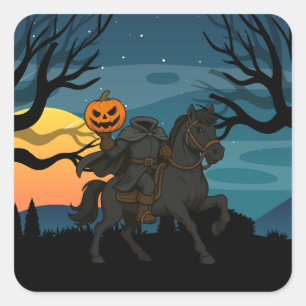 cartoon Headless Horseman Halloween/Autumn Square Sticker