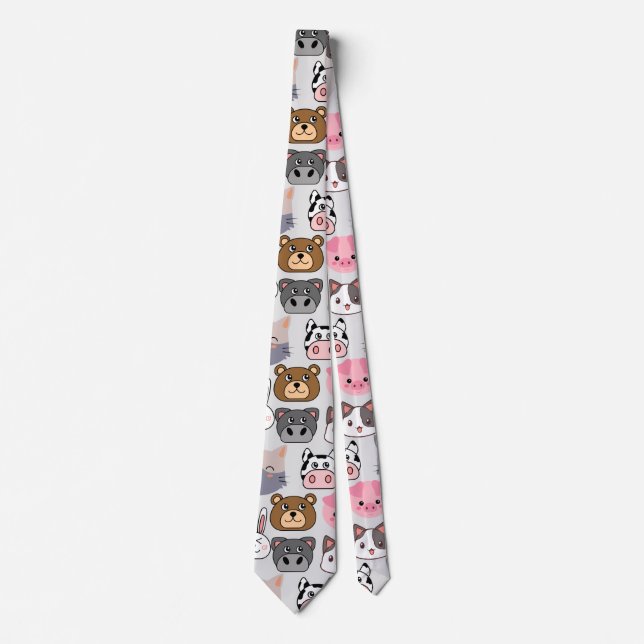 cartoon heads pattern.w offwhite BG Tie (Front)