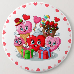 Cartoon Heart & Sweet friends valentine's day 6 Inch Round Button