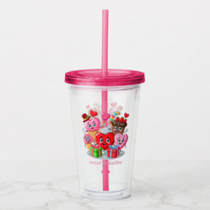 Cartoon Heart & Sweet friends valentine's day Acrylic Tumbler