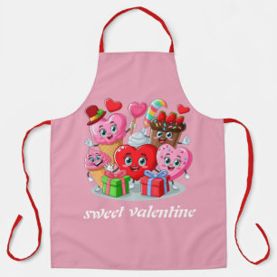 Cartoon Heart & Sweet friends valentine's day Apron