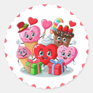 Cartoon Heart & Sweet friends valentine's day Classic Round Sticker