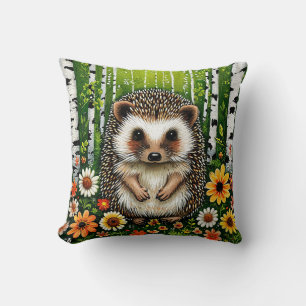 Cartoon hedgehog Forest Floral Woodland Throw Pillow