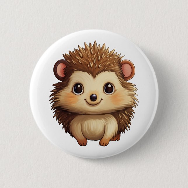 Cartoon hedgehog illustration 2 inch round button (Front)