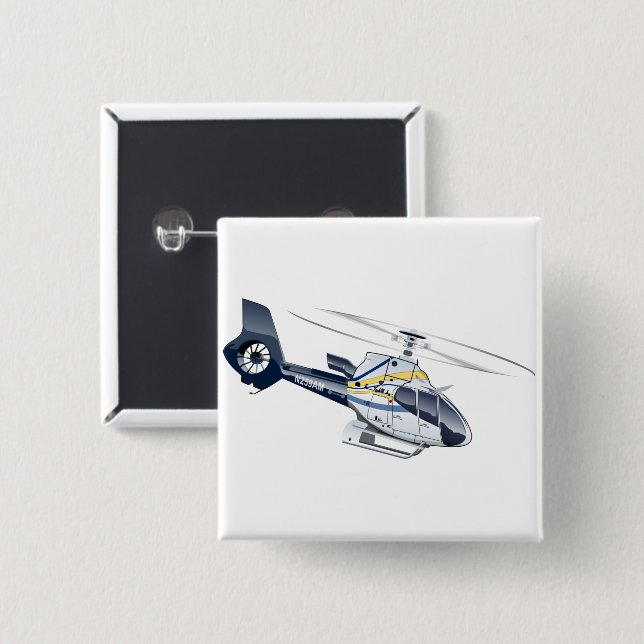 Cartoon Helicopter 2 Inch Square Button (Front & Back)