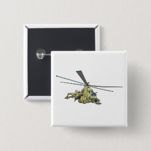 Cartoon Helicopter "Hind" 2 Inch Square Button