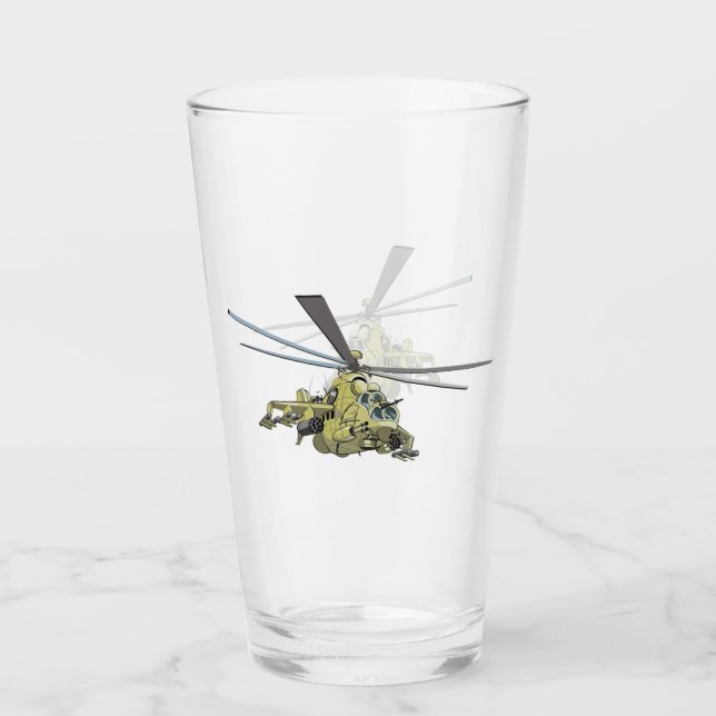 Cartoon Helicopter "Hind" Glass (Front)