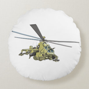 Cartoon Helicopter "Hind" Round Pillow