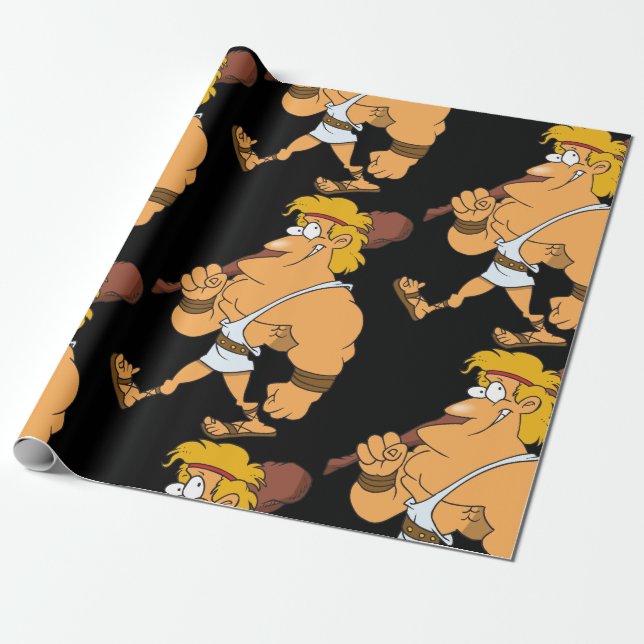 Cartoon Hercules Greek Mythology Hero with Club Wrapping Paper (Unrolled)