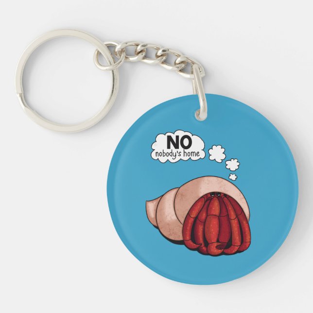Cartoon Hermit Crab Hiding inside Shell with Text Keychain (Front)