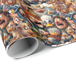 Cartoon heroes in rehearsal script wrapping paper