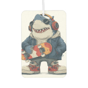 Cartoon Hip Hop Shark Character with Skateboard  Air Freshener