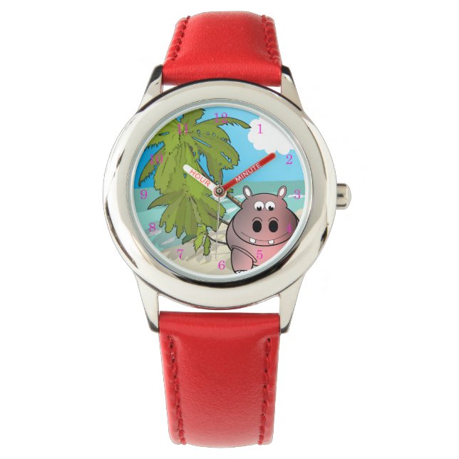 Cartoon Hippo At The Beach Kids Watch (Front)