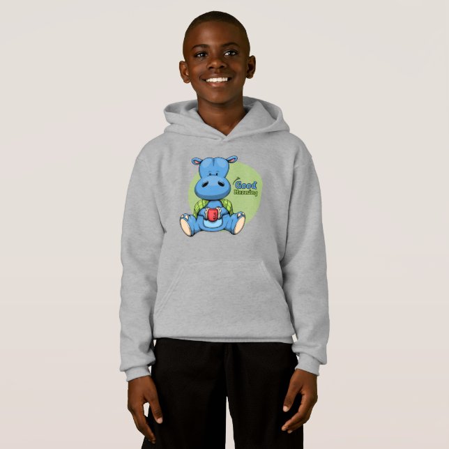 Cartoon Hippo | Kids Pullover Hoodie (Front Full)