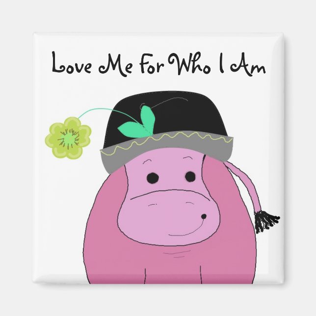 Cartoon Hippo with Saying Magnet (Front)