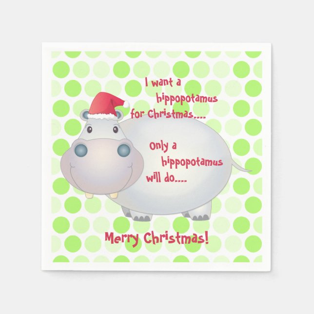 Cartoon Hippopotamus Christmas Xmas Napkin (Front)