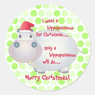 Cartoon Hippopotamus Hippo Christmas Xmas Classic Round Sticker