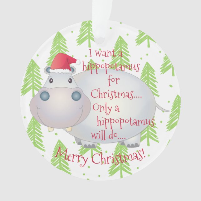 Cartoon Hippopotamus Hippo Christmas Xmas Ornament (Front)