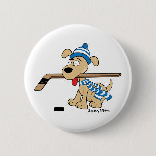 Cartoon Hockey Dog 2 Inch Round Button