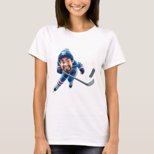 Cartoon Hockey Player Skating with Intense Express T-Shirt