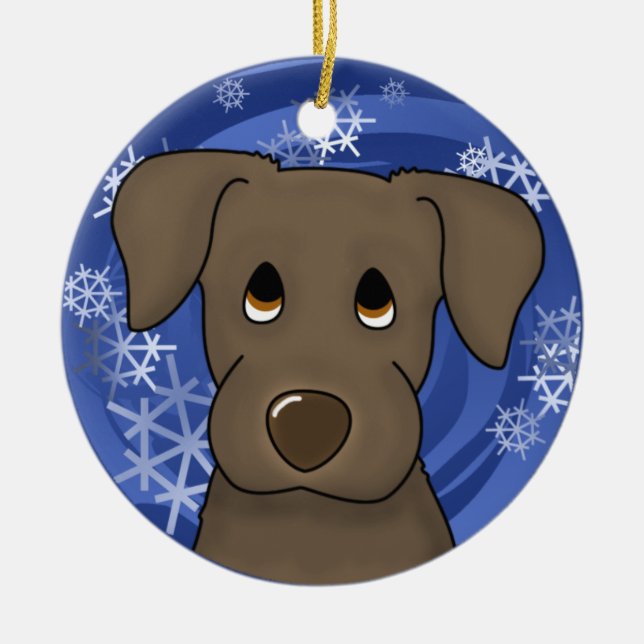 Cartoon Holiday Chocolate Lab Ornament (Front)