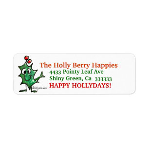 Cartoon Holly Christmas  Address Label Stickers