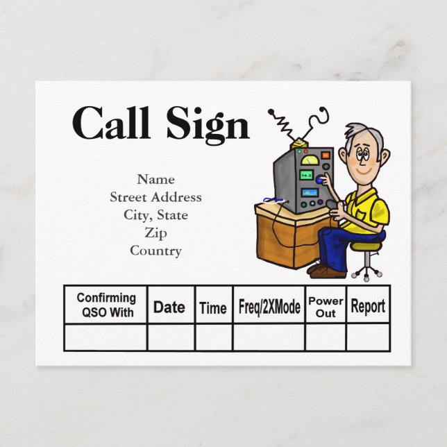 Cartoon Homme Ham Opérateur Carte QSL Personnalise (Devant)