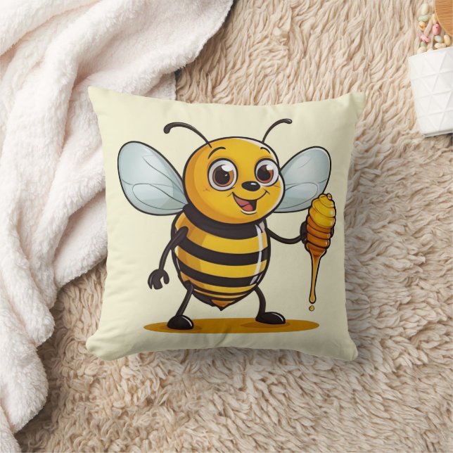 Cartoon Honey Bee Throw Pillow (Blanket)