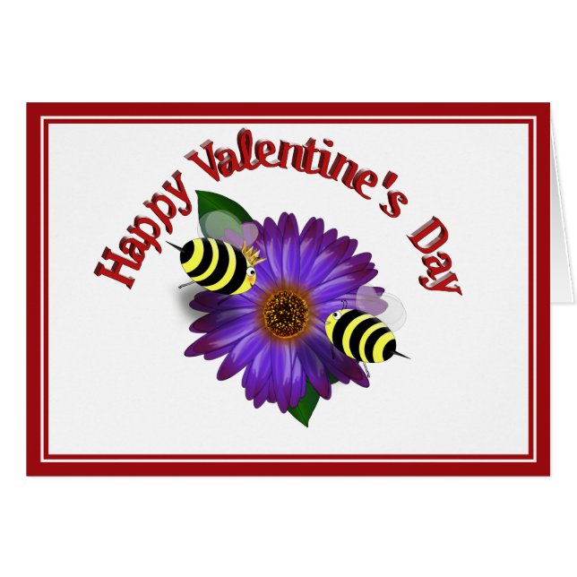 Cartoon Honey Bees Meeting on Purple Flower (Front Horizontal)